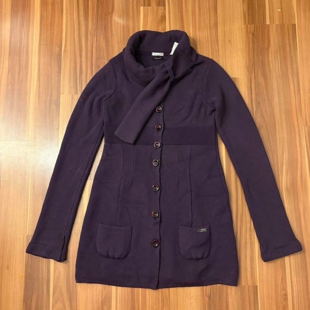 Miss Sixty dark purple wool blend mock neck puff scarf dress coat